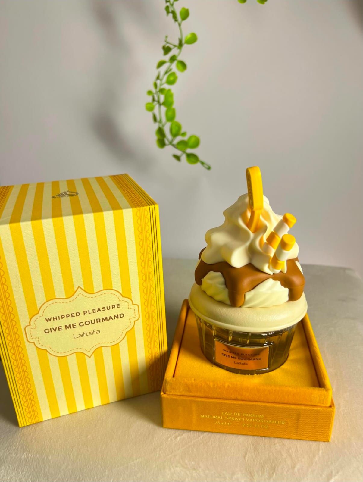 ادکلن بستنی لطافه زرد گیو می گورمند طرح ویپد پلژر Lattafa whipped pleasure give me gourmand 75